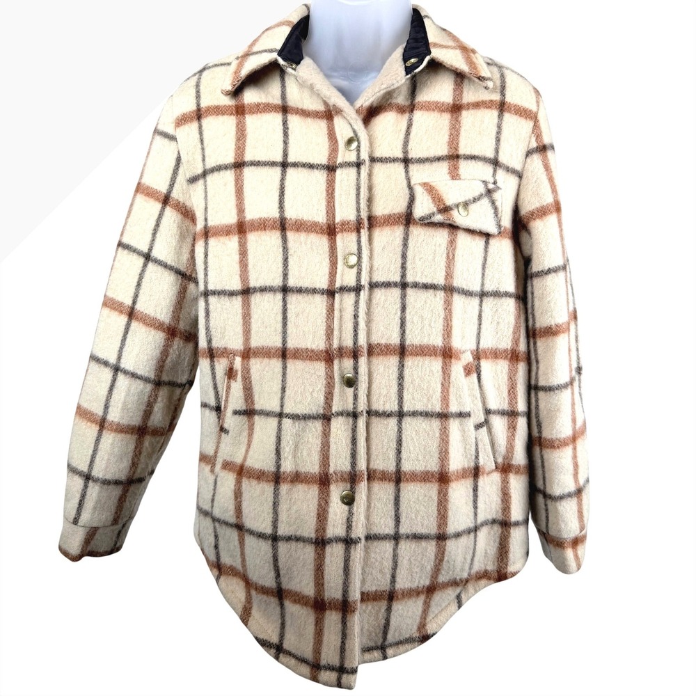 Vintage 70s Brent Montgomery Ward Wool Plaid Sherpa Jacket Womens Petite Small